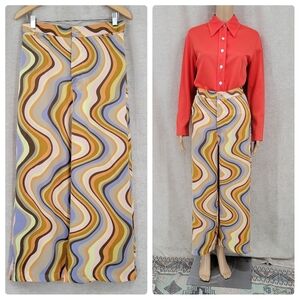 Urban Outfitters Women's Large UO Olympia Printed Pant Satin Retro Groovy